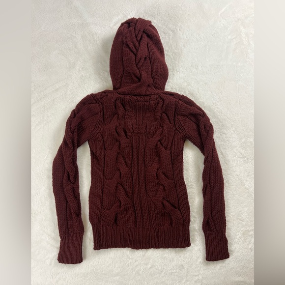 UGG Australia Lamb Trim & Merino Wool Cable Knit Hooded Cardigan - Picture 3 of 11